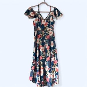 SHEIN Blue and Pink Ruffled Tiered Midi Dress